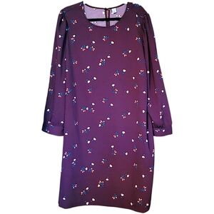 Old Navy Womens Size XXL Purple Floral Long Sleeve Shift Dress W/ Button Sleeves